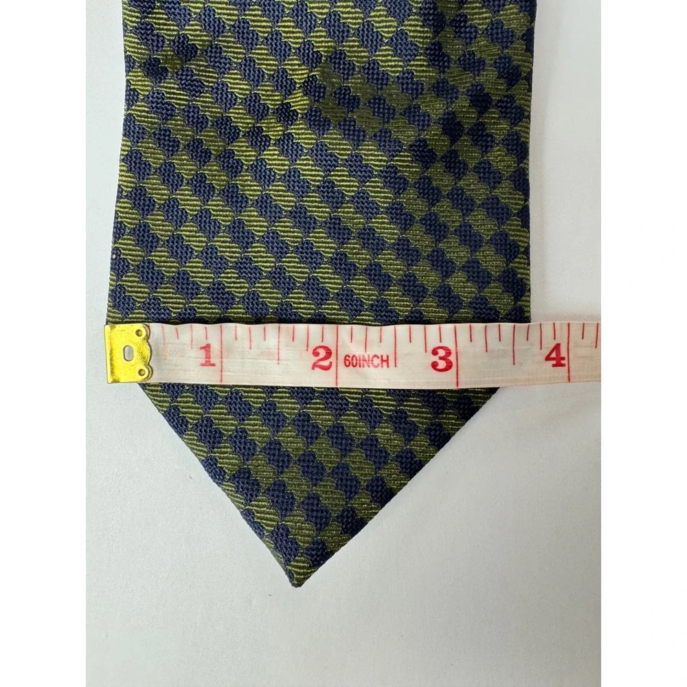Battistoni Roma Mens Silk Tie Olive Green Navy Blue Geometric Checkerboard Italy